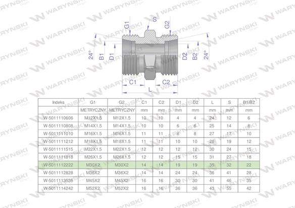 Złączka hydrauliczna metryczna BB M30x2 22L (XG) Waryński ( sprzedawane po 5 )-169824