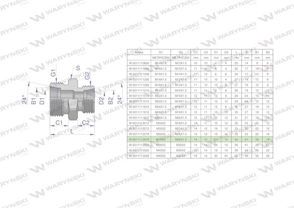 Złączka hydrauliczna redukcyjna metryczna BB M36x2 28L / M26x1.5 18L (XG) Waryński-170564