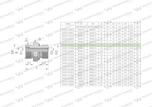 Przyłączka hydrauliczna metryczna BB (XGE) M16x1.5 10L x M18x1.5 ED Waryński ( sprzedawane po 5 )