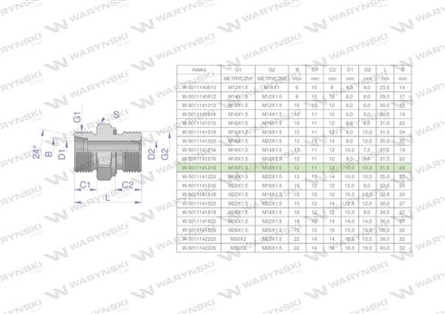 Przyłączka hydrauliczna metryczna BB 18/18 (XGE) M18x1.5 12L x M18x1.5 ED Waryński ( sprzedawane po 10 )