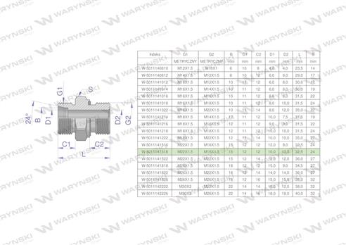 Przyłączka hydrauliczna metryczna BB (XGE) M22x1.5 15L x M18x1.5 ED Waryński ( sprzedawane po 10 )