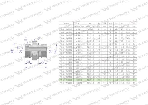 Przyłączka hydrauliczna metryczna BB (XGE) M30x2 22L x M22x1.5 ED Waryński ( sprzedawane po 2 )