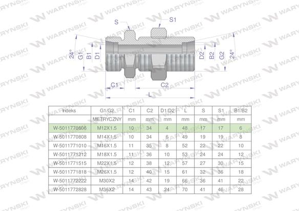 Złączka hydrauliczna metryczna grodziowa BB M12x1.5 06L z przeciwnakrętką (XSV) Waryński ( sprzedawane po 2 )-168657