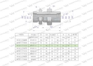 Złączka hydrauliczna metryczna grodziowa BB M16x1.5 10L z przeciwnakrętką (XSV) Waryński ( sprzedawane po 2 )-168669