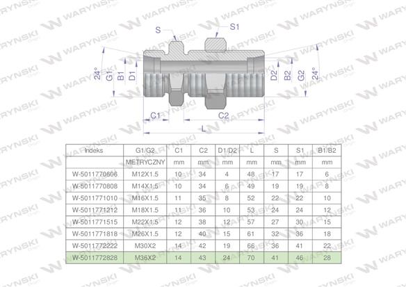 Złączka hydrauliczna metryczna grodziowa BB M36x2 28L z przeciwnakrętką (XSV) Waryński-168699