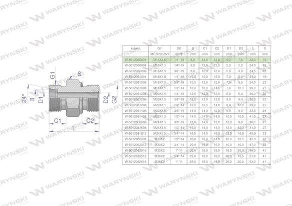 Przyłączka hydrauliczna (odmiana ciężka XGE) BB M14x1.5 06S x 1/4" BSP ED Waryński ( sprzedawane po 5 )-170198