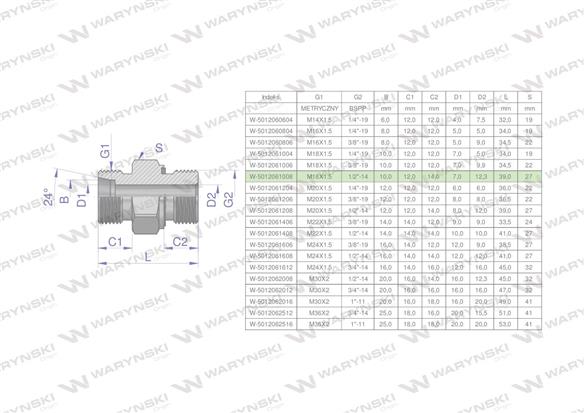 Przyłączka hydrauliczna (odmiana ciężka XGE) BB M18x1.5 10S x 1/2" BSP ED Waryński ( sprzedawane po 5 )-170228