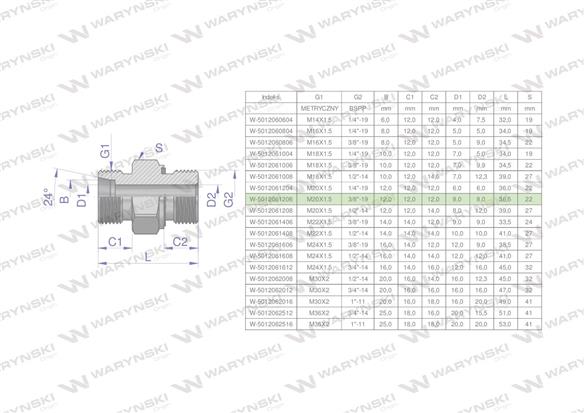 Przyłączka hydrauliczna (odmiana ciężka XGE) BB M20x1.5 12S x 3/8" BSP ED Waryński ( sprzedawane po 5 )-170240