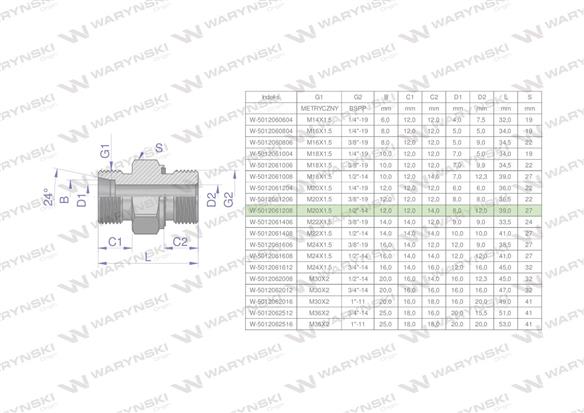 Przyłączka hydrauliczna (odmiana ciężka XGE) BB M20x1.5 12S x 1/2" BSP ED Waryński ( sprzedawane po 5 )-170246