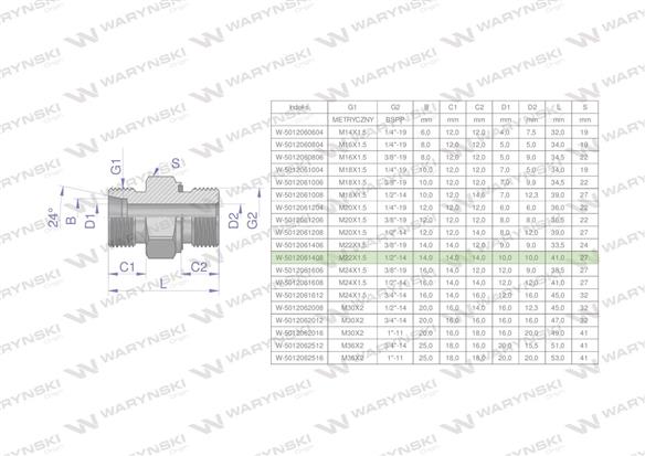 Przyłączka hydrauliczna (odmiana ciężka XGE) BB M22x1.5 14S x 1/2" BSP ED Waryński ( sprzedawane po 5 )-170256