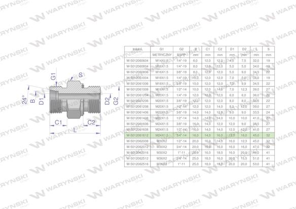 Przyłączka hydrauliczna (odmiana ciężka XGE) BB M24x1.5 16S x 3/4" BSP ED Waryński ( sprzedawane po 2 )-170273