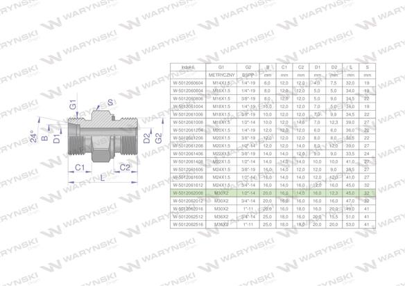 Przyłączka hydrauliczna (odmiana ciężka XGE) BB M30x2 20S x 1/2" BSP ED Waryński ( sprzedawane po 2 )-170279