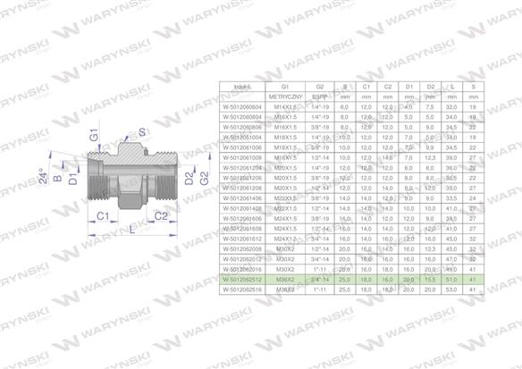 Przyłączka hydrauliczna (odmiana ciężka XGE) BB M36x2 25S x 3/4" BSP ED Waryński ( sprzedawane po 2 )-170297