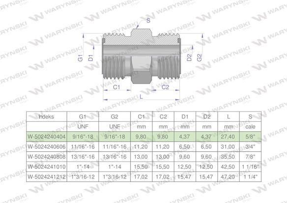 Złączka hydrauliczna calowa BB 9/16" ORFS (UNF) ORFS (UNF) Waryński ( sprzedawane po 2 )-169860