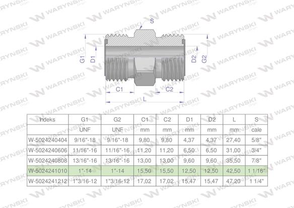 Złączka hydrauliczna calowa BB 1" ORFS (UNF) Waryński-169878