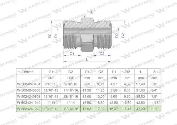 Złączka hydrauliczna calowa BB 1 3/16" ORFS (UNF) Waryński-169884