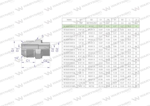 Przyłączka hydrauliczna BB 7/16"UNF (JIC) (JIC) x M10x1 (XGE) Waryński ( sprzedawane po 2 )-170308