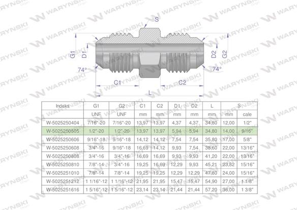 Złączka hydrauliczna calowa BB 1/2" UNF (JIC) Waryński ( sprzedawane po 2 )-169896