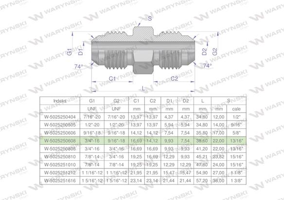 Złączka hydrauliczna redukcyjna calowa BB 9/16" x 3/4" UNF (JIC) Waryński ( sprzedawane po 2 )-170582