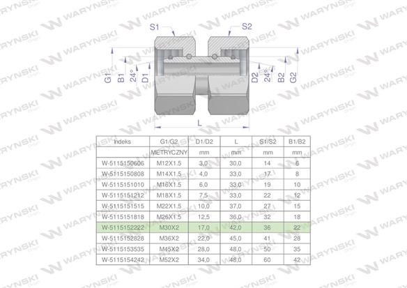 Złączka hydrauliczna metryczna AA M30x2 22L Waryński-168770