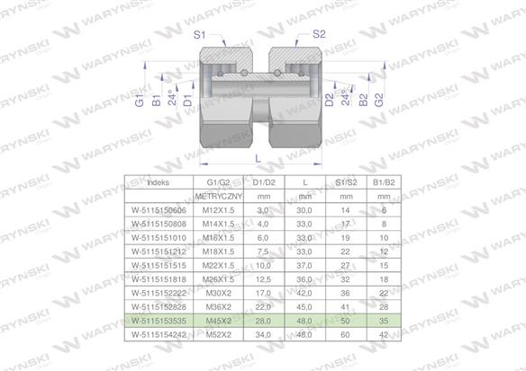 Złączka hydrauliczna metryczna AA M45x2 35L Waryński-168782