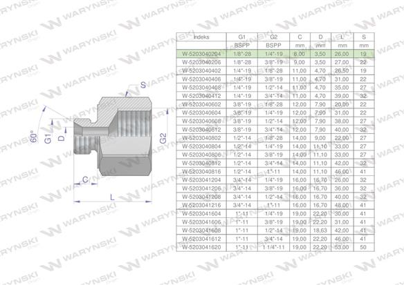 Tulejka różnicowa hydrauliczna calowa AB 1/8"GZ x 1/4"GW BSP Waryński ( sprzedawane po 2 )-169197