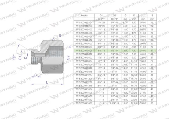 Tulejka różnicowa hydrauliczna calowa AB 3/8"GZ x 1/2"GW BSP Waryński ( sprzedawane po 2 )-169245