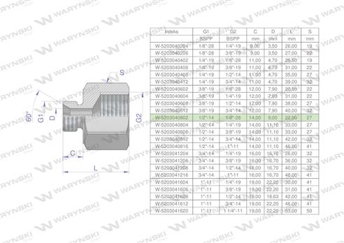 Tulejka różnicowa hydrauliczna calowa AB 1/2"GZ x 1/8"GW BSP Waryński ( sprzedawane po 2 )