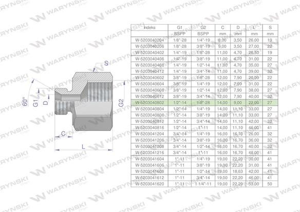 Tulejka różnicowa hydrauliczna calowa AB 1/2"GZ x 1/8"GW BSP Waryński ( sprzedawane po 2 )-169257