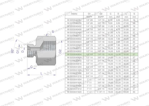 Tulejka różnicowa hydrauliczna calowa AB 1/2"GZ x 1/4"GW BSP Waryński ( sprzedawane po 2 )-169263