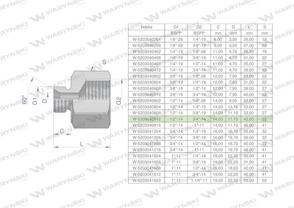 Tulejka różnicowa hydrauliczna calowa AB 1/2"GZ x 3/4"GW BSP Waryński ( sprzedawane po 2 )-169275