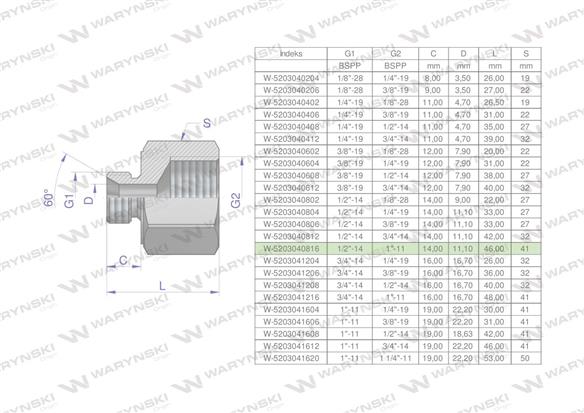 Tulejka różnicowa hydrauliczna calowa AB 1/2"GZ x 1"GW BSP Waryński ( sprzedawane po 2 )-169281