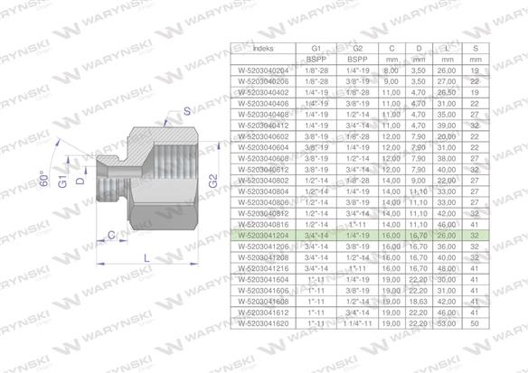Tulejka różnicowa hydrauliczna calowa AB 3/4"GZ x 1/4"GW BSP Waryński ( sprzedawane po 2 )-169286