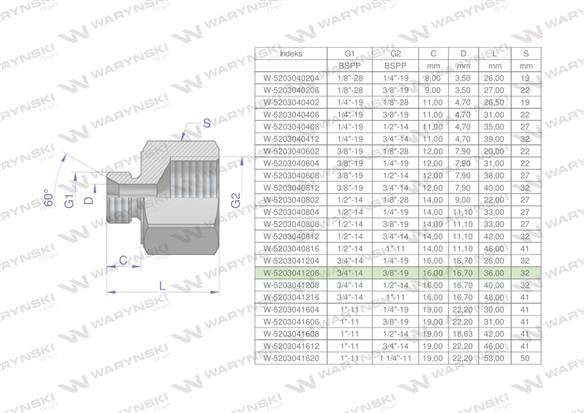 Tulejka różnicowa hydrauliczna calowa AB 3/4"GZ x 3/8"GW BSP Waryński ( sprzedawane po 2 )