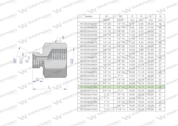 Tulejka różnicowa hydrauliczna calowa AB 3/4"GZ x 1/2"GW BSP Waryński ( sprzedawane po 2 )-169298