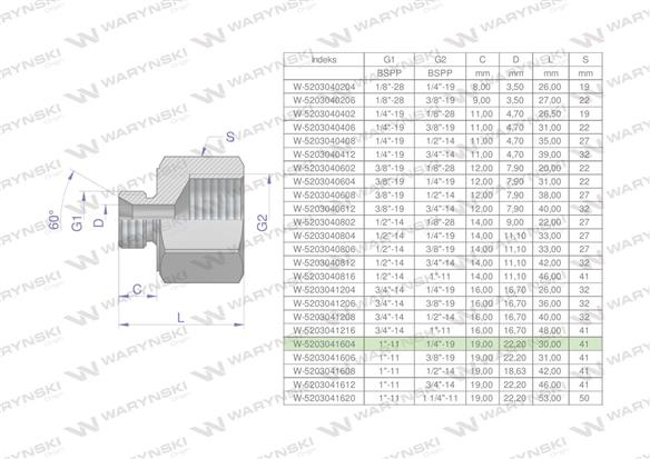 Tulejka różnicowa hydrauliczna calowa AB 1"GZ x 1/4"GW BSP Waryński-169310