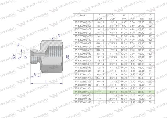 Tulejka różnicowa hydrauliczna calowa AB 1"GZ x 3/8"GW BSP Waryński-169316