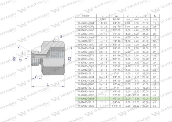 Tulejka różnicowa hydrauliczna calowa AB 1"GZ x 1/2"GW BSP Waryński-169322