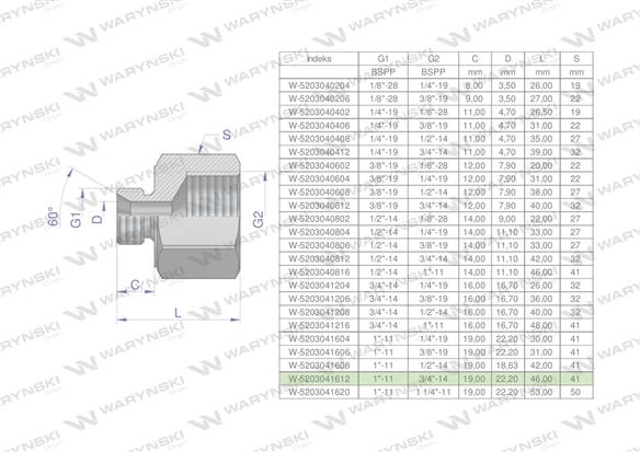 Tulejka różnicowa hydrauliczna calowa AB 1"GZ x 3/4"GW BSP Waryński-169328