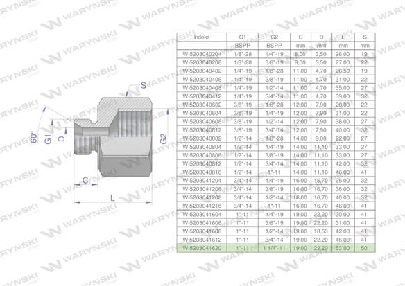 Tulejka różnicowa hydrauliczna calowa AB 1"GZ x 1 1/4"GW BSP Waryński-169334