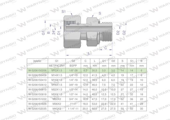 Przyłączka hydrauliczna AB (EVGE) M12x1.5 06L x 1/8" BSP ED Waryński ( sprzedawane po 2 )-168900