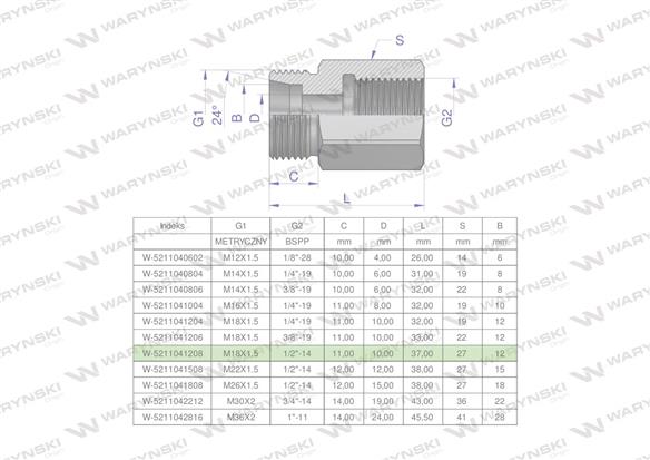 Tulejka różnicowa hydrauliczna AB M18x1.5 12L GZ x 1/2" BSP Waryński ( sprzedawane po 2 )-169409