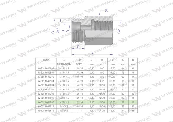 Tulejka różnicowa hydrauliczna AB M26x1.5 18L GZ x 1/2" BSP Waryński-169421