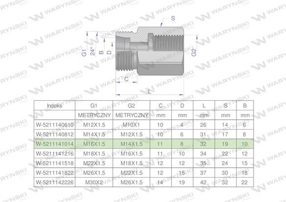 Tulejka różnicowa hydrauliczna metryczna AB M16x1.5 10L GZ x M14x1.5 GW Waryński ( sprzedawane po 2 )-169350