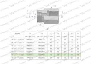 Tulejka różnicowa hydrauliczna metryczna AB M26x1.5 18L GZ x M22x1.5 GW Waryński-169365