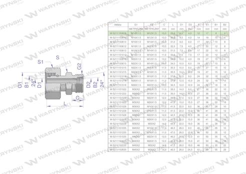 Złączka hydrauliczna metryczna AB (XKOR) A-M14x1.5 08L / B-M12x1.5 06L Waryński ( sprzedawane po 2 )