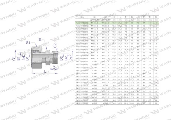 Złączka hydrauliczna metryczna AB (XKOR) A-M14x1.5 08L / B-M12x1.5 06L Waryński ( sprzedawane po 2 )-170594