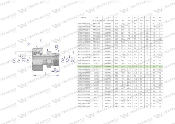 Złączka hydrauliczna metryczna AB (XKOR) A-M30x2 22L / B-M18x1.5 12L Waryński-170683