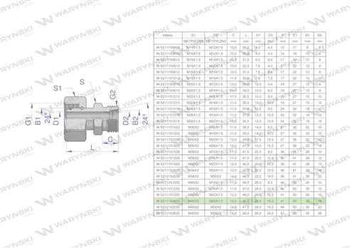 Złączka hydrauliczna metryczna AB (XKOR) A-M45x2 35L / B-M26x1.5 18L Waryński