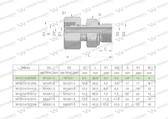 Przyłączka hydrauliczna metryczna AB (EVGE) M12x1.5 06L x M10x1 ED Waryński ( sprzedawane po 2 )-168865